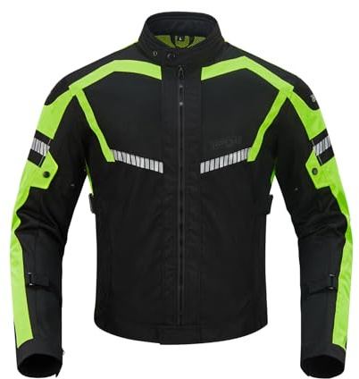 Veste de Moto Homme Été, Blouson Moto Respirant, avec Homologué CE Protections Amovibles aux Coudes et Épaules, Réflexion Brillante, Noir/Vert M