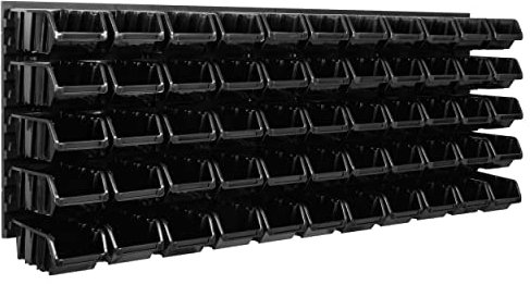 SimpleThing Lagersystem Werkstattregal | 115 x 39 cm | 55 stck. Box | Wandregal mit Stapelboxen - Wandplatten Extra Starke Schüttenregal Warkzeuglochwand Lagerregal Garage Regal