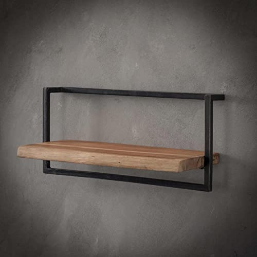 famlights Vintage Wandregal Holz mit Metall,Deko Holzregal Industrial Regal,Tv hängend,Wanddeko Wohnzimmer,Schlafzimmer,Esszimmer,Bücherregal Wand für Bücher,Bilder ,,A-549044,Natur-hell,650 mm