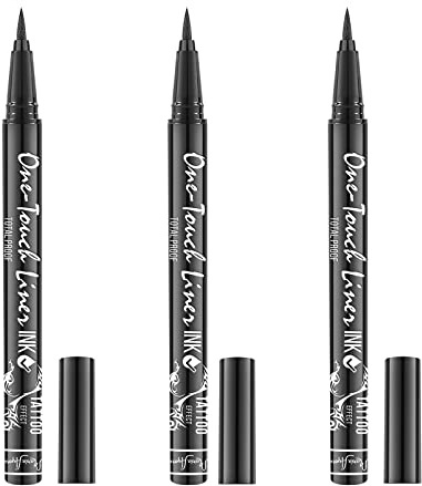 MARIA AYORA Dreifache Packung mit veganen flüssigen Eyeliner in klassischem Schwarz, Tätowierungseffekt, schnell trocknend, wasserdicht, fleckenabweisend, langlebig und Filzspitze d