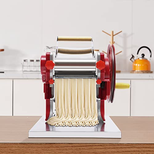 Rot Nudelmaschine Edelstahl Manuelle Pasta Maschine Teigmaschine Spaghetti Küchenmaschine Nudelteig Nudeln Lasagne Multifunktionale Pastamaker Tagliatelle Herstellung Pastamaschine