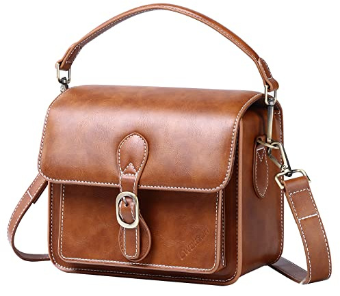 Cwatcun Brown Leather Camera Bag for Photographers, Waterproof Camera Bag | PU Leather, Easy To Clean, Shockwaveproof, Compatible with Nikon Canon DSLR Mirrorless Eos r50 Camera, Y70M, Brown