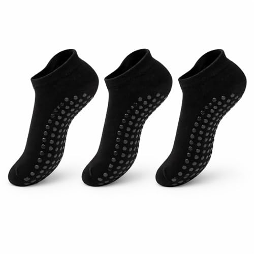Myga Yoga Socks – 3 Pairs Non-Slip Grip Socks for Women & Men – Breathable Cotton Anti-Skid Socks for Yoga, Pilates & Dance – Gel Sole Studio Socks for Home & Gym | Black, Extra Large