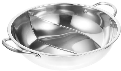 Luxshiny Stainless Steel Divided Hot Pot Pan for Induction Cooktop and Gas Stove Mandarin Duck Hot Pot with Handles 13X10.6X3.1In Suitable for Family Gatherings and Meals