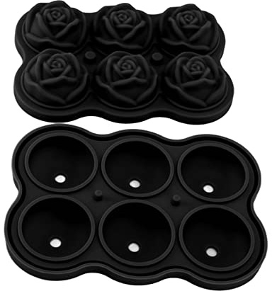 OUKENS Eiswürfelform Rose, 6-Fach Leicht Herausnehmbar Silikon-Rosen-Eiskugelbereiter mit Deckel, große Eiswürfelform zum einfachen Lösen für gekühlte Cocktails, Whisky (Schwarz)
