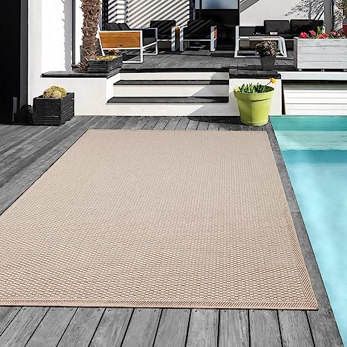 Mia´s Teppiche Tulsa - Outdoor-Teppich für Terrasse und Balkon - Wetterfest, UV-Beständig, Wasserabweisend, Pflegeleicht, Robust und Strapazierfähig, Beige, 140 x 200 cm