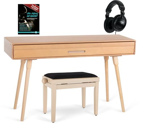 Classic Cantabile DP-730 OK Digitalpiano Eiche Set - Tisch mit eingebautem Piano - 88 Tasten mit Hammermechanik - Inklusive Notenhalter, Pedaleinheit, Klavierbank, Kopfhörer und Schule - Eiche hell