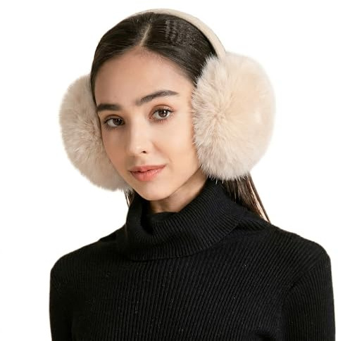 ZLYC Klassischer Damen Kinder Mädchen Verstellbarer Winter Ohrenschützer Ohrenwärmer mit Molton-Haarreifen(Großes Beige)