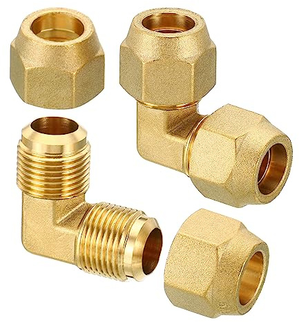 PATIKIL 5/8 x 5/8 Messing Rohrleitung Fitting 2 Pack Fackel 90 Grad Winkel Rohr Fitting Rohrleitung Adapter Anschluss mit Mutter für Klimagerät Kühlung Klempnerei