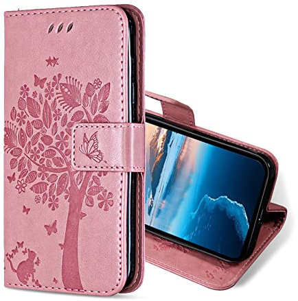 KANVOOS Cover per iPhone 13 Mini, Custodia a Libro in Pelle PU con Silicone TPU, Antiurto Flip Portafoglio (Rosa)