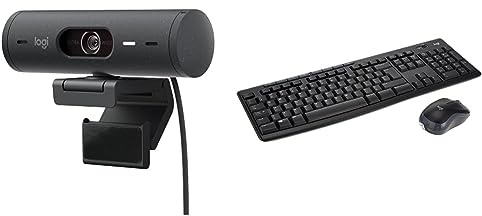 Logitech Brio 500 Full HD Webcam with Auto Light Correction, show Mode, Dual Noise Reduction Mics & MK270 Wireless Keyboard and Mouse Combo for Windows, 2.4 GHz Wireless, Compact Mouse