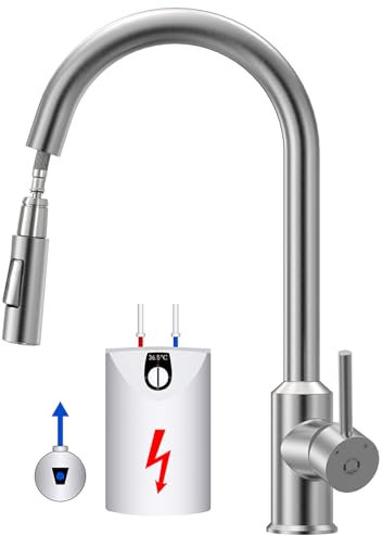 CECIPA Niederdruck Armatur Küche Ausziehbar, Höhe 404mm Wasserhahn Küche 3 Anschlüsse mit Hohem Bogen, 360°Schwenkbar küchenarmatur niederdruck,G3/8 Anschluss,Edelstahl
