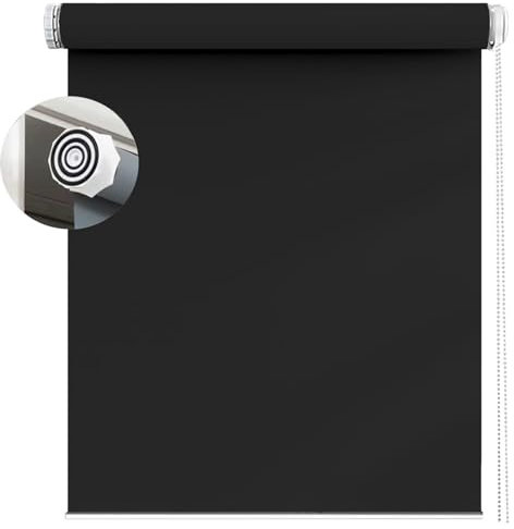 Verdunkelungsrollo Klemmfix ohne Bohren 90 x 150 cm Hitzeschutz und Sichtschutz, Rollo Seitenzugrollo mit Verstellbarer Kette für Fenster und Türen, Schwarz