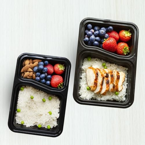 CHEF ROYALE 20 Pack, 2 Compartment Meal Prep Containers Reusable BPA Free Food Storage Containers with Lids Airtight Microwave Dishwasher Safe (30, 2 Compartment, 20, BBC-1)