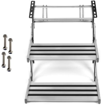 CHHMAELOVE Neue manuelle klappbare Doppelstufe aus Aluminiumlegierung, rutschfeste Leiter, Teleskop-Rostschutz, für Wohnmobil, Wohnmobil, Wohnmobil, Reiseanhänger, Wohnwagen,Withoutlights