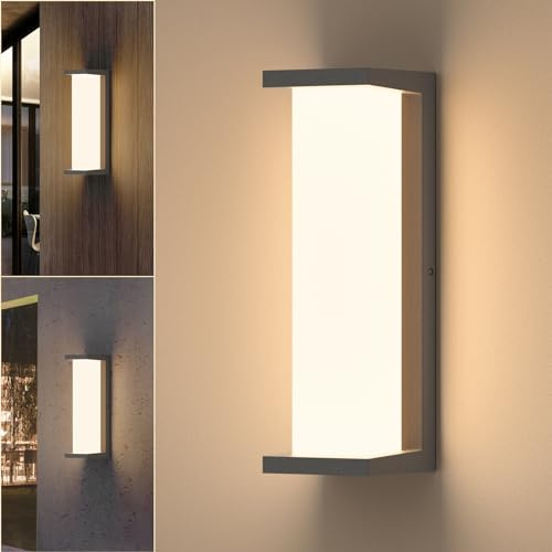 Coinmit 36W LED Außenwandleuchte, 3000K, 3500LM, IP65 Wasserdichte Wandlampe für Innen und Außen, Balkon, Terrasse, Eckige Wandleuchten, Anthrazit
