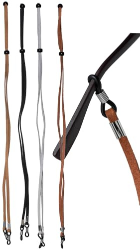 YoiYee Brillenhalter-Set aus hochwertigem PU-Leder, universelle Passform, Brillenbänder in Schwarz, Hellbraun, Dunkelbraun und Grau, 4 Stück, Schwarz, Hellbraun, Dunkelbraun, Grau, One size