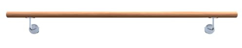 Sellon24® Holzhandlauf Handlauf Eiche 42,4 Geölt Echtholz Massiv Holz Treppe Geländer 100 cm Wandhandlauf 150 Gelaender Holzstange Halterung 200 Set stabil Wand Eichenholz (Eiche 42,4/150 cm / 0117)