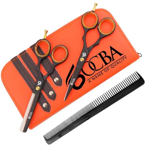 OCBA Forbici Parrucchiere Professionali 6 Pollici Forbici Capelli Acciaio Inossidabile per Taglio di capelli adatto di Uomini e Donne (6,5 pollici nero set)