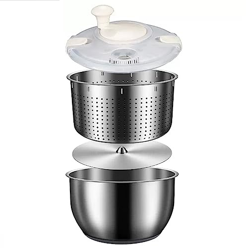 Generic Salatschleuder Groß Edelstahl Gemüseschüssel - 6L Schüssel, PP Deckel, Abflusskorb - Salatreiniger, Obstwascher, Nudelschleuder - Trockner für gesundes Kochen und Mahlzeitenvorbereitung