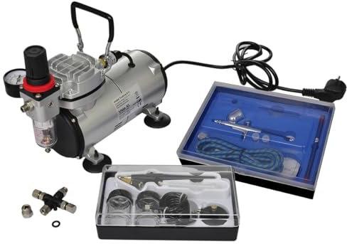 Gecheer Compresseur d'air Kit d'aérographe avec compresseur d'air Compresseur d'aérographe avec 2 pistolets, mini compresseur à piston, pistolet pulvérisateur avec jeu de 7 pièces d'une seule fonction