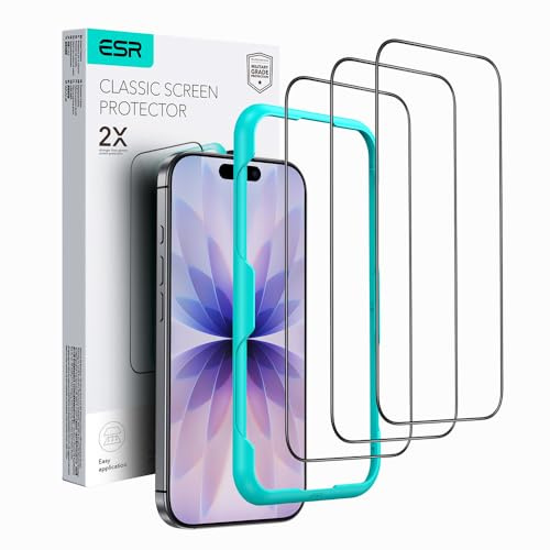 ESR 3 Stück für iPhone 17/iPhone 16 Pro für Panzerglas, Montagerahmen | Militärnorm-Schutz, 9H gehärtetes Glas, Kratzfest, Vollflächig Displayschutzfolie, Ausrichtungsrahmen, HD-Klarheit