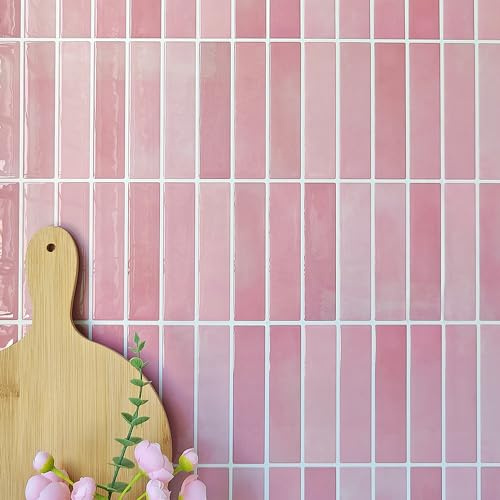 Alwayspon 10 Sheet 10''x10inch Pink 3D Vinyl Wall Tile Sticker Transfers, Peel and Stick Self-adhesive Waterproof Splashback Stick on Tile Decals for Kitchen Bathroom Wall