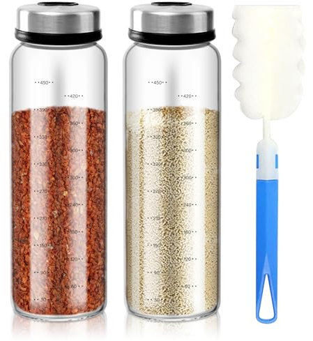 MEYAGOT Barattoli Spezie,2 Pezzi 500 ML Barattoli Portaspezie,Barattoli Per Spezie Con Spazzola,Contenitori Spezie,Barattoli Porta Spezie,Vasetti Spezie Per Spezie,Sale,Cucina