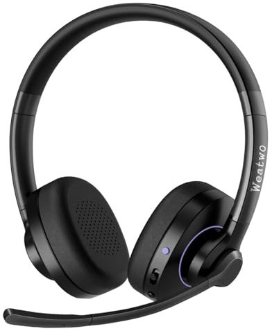 Casque Bluetooth avec microphone antibruit et micro muet, 30 heures + temps de conversation - Casque Bluetooth V5.1 pour travail/équipes de messagerie/zoom/téléphone portable/centre