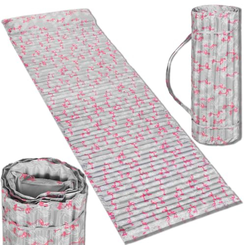 SPRINGOS Isomatte Schaumstoffmatte mit integriertem Kissen für Strand Camping Garten 60 x 180 cm Flamingo - Muster