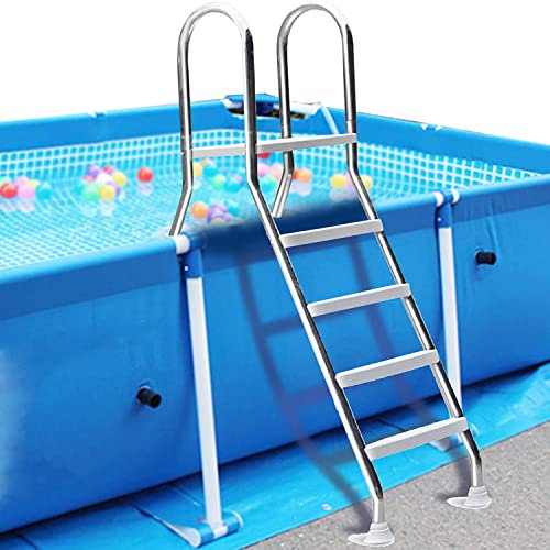 CAFIEDR Aufstellpoolleiter, Poolleiter aus Edelstahl 304, Poolstufen, Poolzubehör aus Metall, für Aufstellpools, 4 Stufen