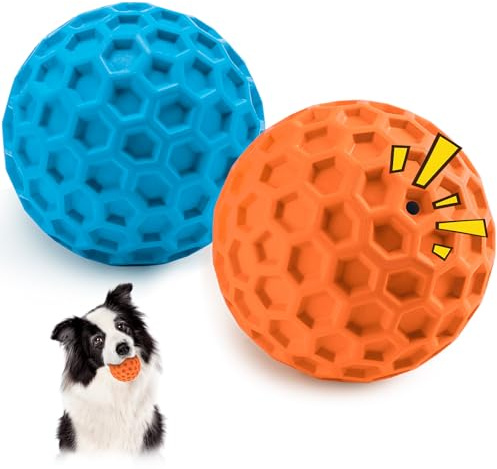 HIPPIH Indestructible Squeaky Dog Toys, Interactive Dog Balls 2 Pack