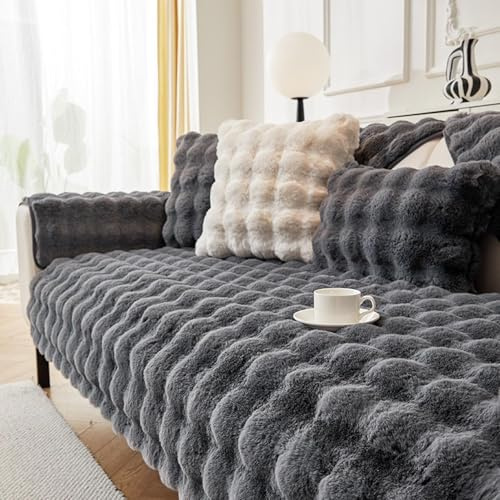 Misorat Samt Sofabezug 1/2/3/4 Sitzer Kaninchen Plüsch Sofa Überzug L Form, Anti-rutsch Waschbar Universelle Couch Überzug Ecksofa, Pets Dog Sofaüberwurf Sofa Überwurf,Sofaschoner,D-70x150cm