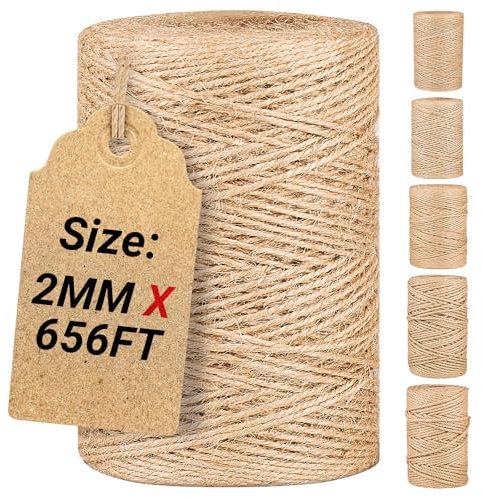 Natürliche Jute-Schnur, Massen-Juteseil, Kordel zum Basteln, Gartenarbeit, Rolle mit dicker und dünner Schnur für Geschenkverpackungen, braunes dekoratives Seil, Ornamentschnur für Kratzbäume (2 mm x