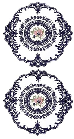 QUARKZMAN 2Pcs Napperons Rétro en Dentelle, Napperons Ronds en Crochet Français Brodés Creux pour Table De Salle À Manger Cuisine Fête 28x28cm, Bleu Marine