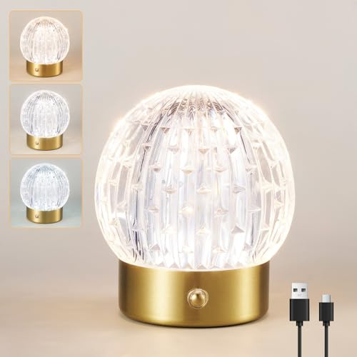 HARPER LIVING Lampada da tavolo ricaricabile, piccola lampada da scrivania senza fili, 3 colori e lampade touch LED dimmerabili, funzionamento a batteria USB, luce da tavolo per comodino, soggiorno