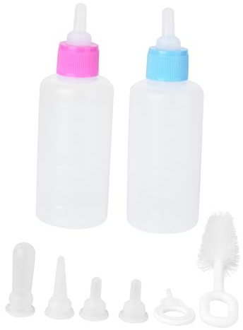 Milisten 2 Sets Pet Feeding Bottles 60ml Nursing Bottles for Puppies and Kittens Soft Nipples Pink and Blue Kitten Milk Feeder Supplies for Newborn Pets