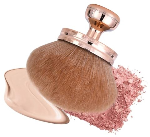 Extra stor kropps-sminkborste, 74 mm bred Kabuki-borste för brun utan sol, brun och puderborste, sminkborste för foundation, rouge, ansikte, ben (roséguld)
