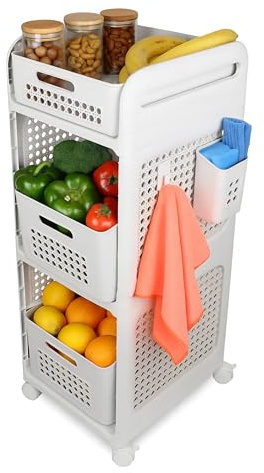 Maanpet Carrito Auxiliar con Ruedas 3 Niveles Multiusos – Frutero y Organizador Baño – Mueble Auxiliar de Cocina de Plástico – Verdulero Cocina – Estantería Almacenaje Rodante Compacta