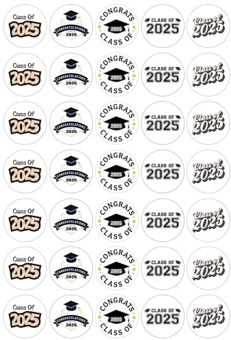 35 x Class of 2025 Party Pack Edible Cupcake Toppers – Wafer Card or Icing – Graduation Celebration Party Themed Decorations Perfect For Brownies Cookies Muffins & More! (Premium Icing Sheet)