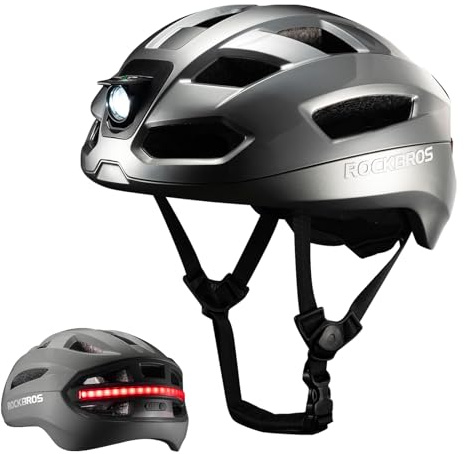 ROCKBROS Smart Bike Helmet with Lights and Turn Signals Cycling Helmet for Adults with Remote Control withTaillight and Head Light Breathing, Flashing, Steady L 58-60cm