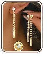 FIOROYAL Orecchini Donna Argento 925 Orecchini Pendenti Anallergici Oro Placcato 14K CZ Perno Orecchino con Catena Pendente Dichiarazione Orecchino Minimalista per Orecchie Sensibili