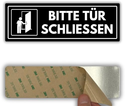 LEIASA | Schild Bitte Tür Schließen - 7,5x23 cm - Acryl - Zugluft Vermeiden | Türschild Tür Schließen, Aufkleber Zumachen, Hinweisschild Zuhalten, Plakette Wieder Zuziehen, Klebeschild Zufallen