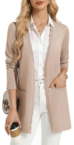 GRACE KARIN Long Cardigans for Women Trendy, Lightweight Knit Sweater Blazer, Open Front Dressy Casual Jacket Khaki L