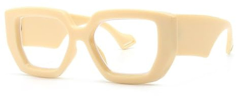 Moderiktiga fyrkantiga glasögonbågar för kvinnor, klara linser, herrbågar, UV400-glasögonbåge, beige