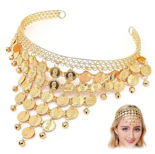 VYNZOR haarschmuck gold,Kopfkette mit Zechinen, Quasten, Braut-Kopfschmuck, Stirnband, Festival-Haarschmuck für Damen und Mädchen,bauchtanz kostüm damen,wahrsagerin kostüm,karneval haarreif