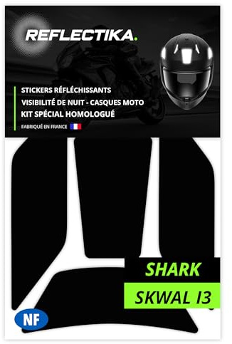 Kit Spécial Autocollants Stickers Réfléchissants pour Casque Moto Shark SKWAL I3 - Adhésif Noir de Signalisation Homologués Normes Française - Visibilité de Nuit
