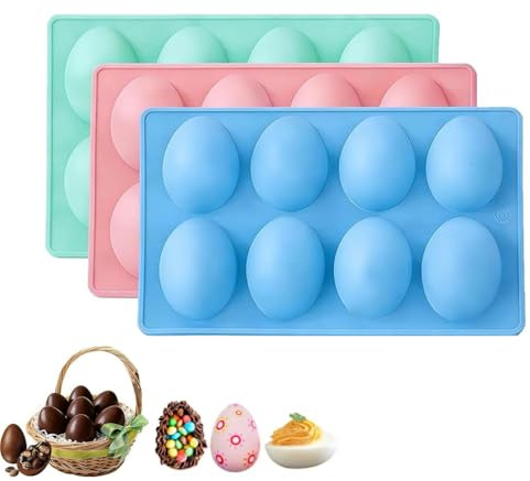 3Stk Easter Egg Silicone Mold for Baking, 8-Cavity Egg Chocolate Molds, Ostern Silikon Schokoladenformen,Ostereier Silikonform, Ostereier Backform, Ostern Backform Kuchenform für Machen Schokolade (A)