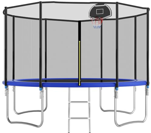 Trampoline de jardin 366 cm avec filet de sécurité bleu – Trampoline d'extérieur renforcés, 72 ressorts, capacité de charge de 150 kg, trampoline robuste pour enfants et adultes