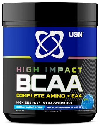 USN Complete Amino & EAA Intra Workout Powder, Blue Raspberry Flavour - 400g, Vegan Energy Drink, Premium BCAA Amino Acids & Glutamine Recovery Drink, High Impact Pre Workout & Post Workout Shake